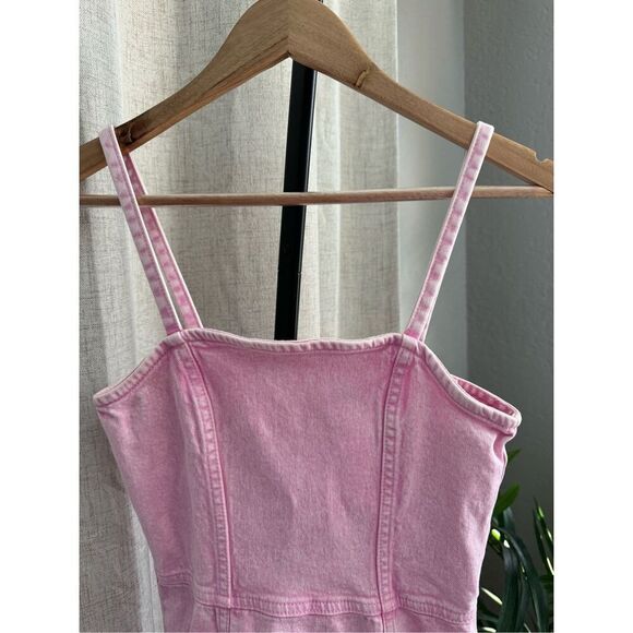 H&M Divided Baby Pink Acid Wash Denim Barbiecore Mini Dress XXS - Picture 3 of 6